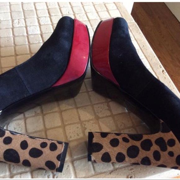Nine West/Y2K Vintage Black Red Suede Platforms Sz 7.5 - Picture 2 of 4